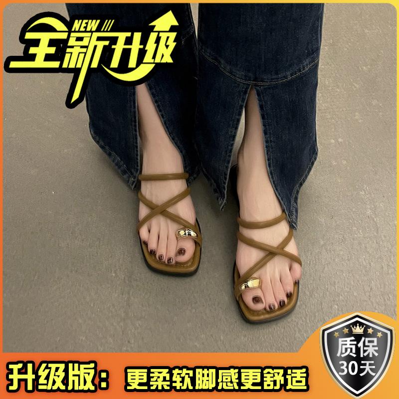 Women's sandals summer retro new casual thick heel Roman sandals women's toes Internet celebrity low heel beach shoes