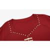 Plus Size T-shirt Women's Beaded Square Neck Blouse Spring Summer Loose Short-sleeved T-shirt Knitwear
