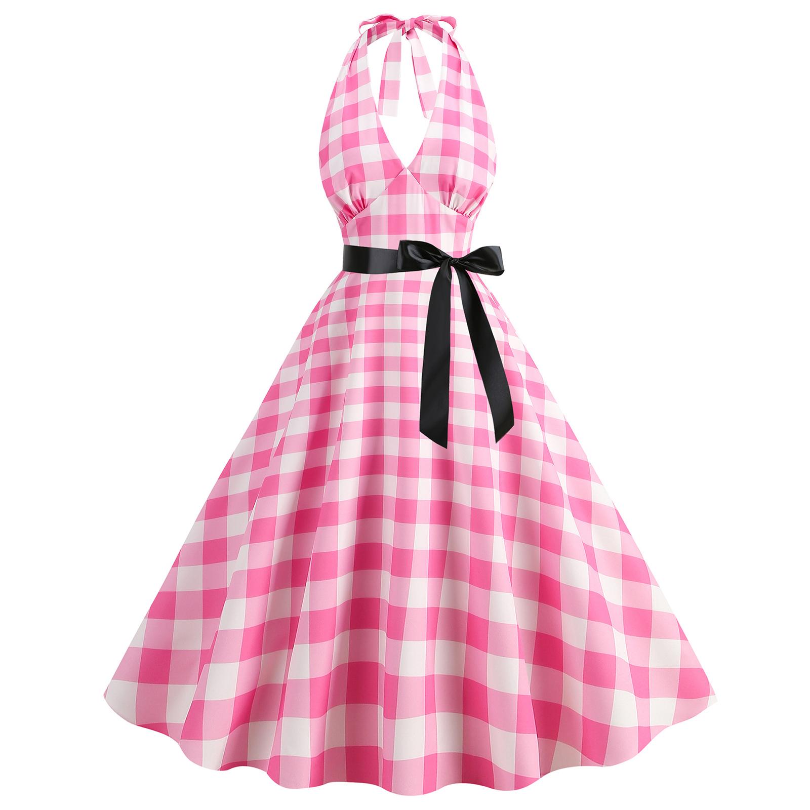 

Женское платье в стиле ретро Хепберн с лоскутным клетчатым подолом и большой юбкой S