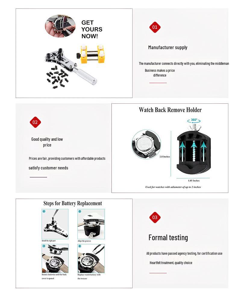 Three-Jaw Watch Case Opener for Repair and Battery Replacement