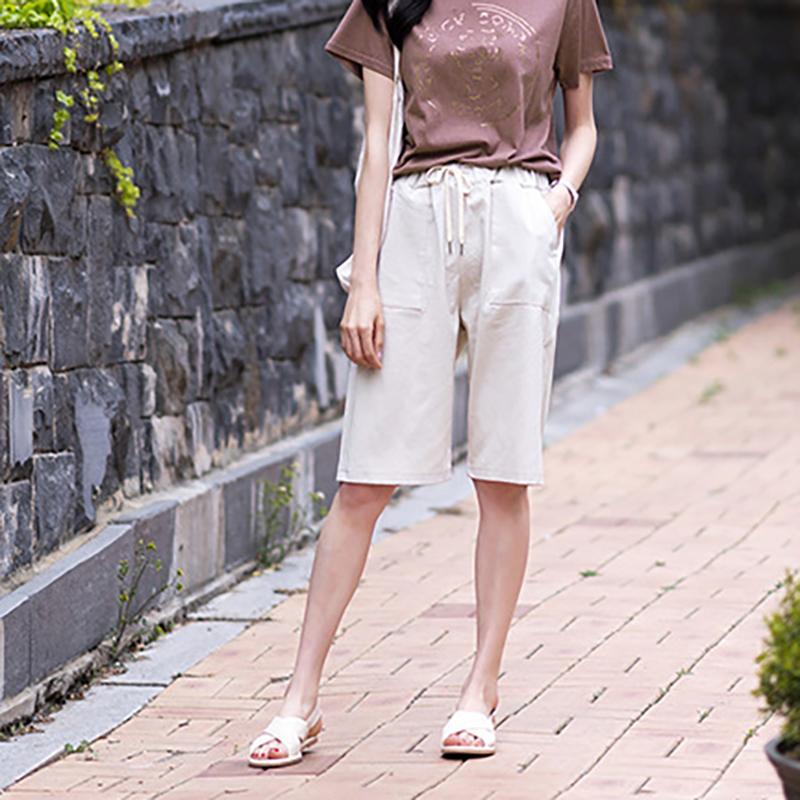 Pantaloni Scurți Femei Vară Ușori cu Talie Înaltă cu Picior Larg Casual Lungime Medie Picior Drept Mărimi Mari Talie Elastică Pantaloni Treisfert pentru Femei