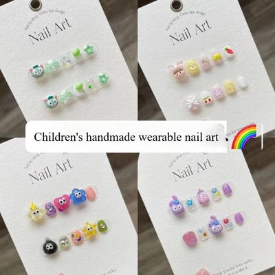 10 τεμάχια/σετ με ολοκληρωμένα καρτούν παιδικά νύχια, γλυκά και χαριτωμένα παιδικά αφαιρούμενα ψεύτικα νύχια, αυτοκόλλητα νυχιών