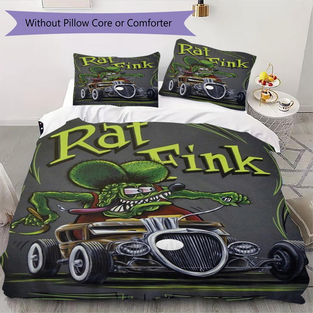 Rat Fink Pattern Bedding,Quilt Set Quilt Cover Pillowcase Home Birthday Gift (1*duvet cover+2*pillowcase,without core)ZSJT0917077