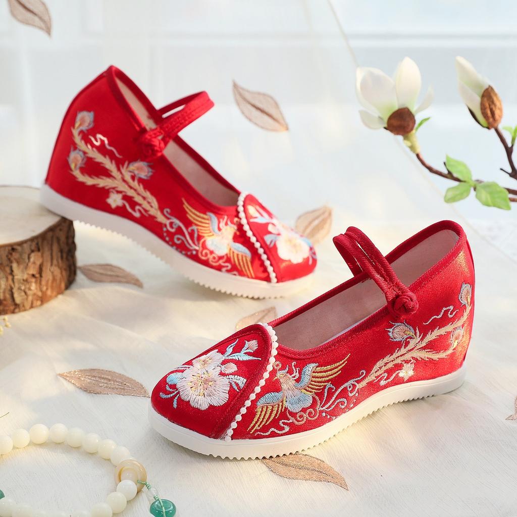 [Luan Feng] 2024 Summer New High-heeled Hanfu Shoes Embroidered Women's Shoes Antique Slope Heel Inner Heightening Hanfu Shoes