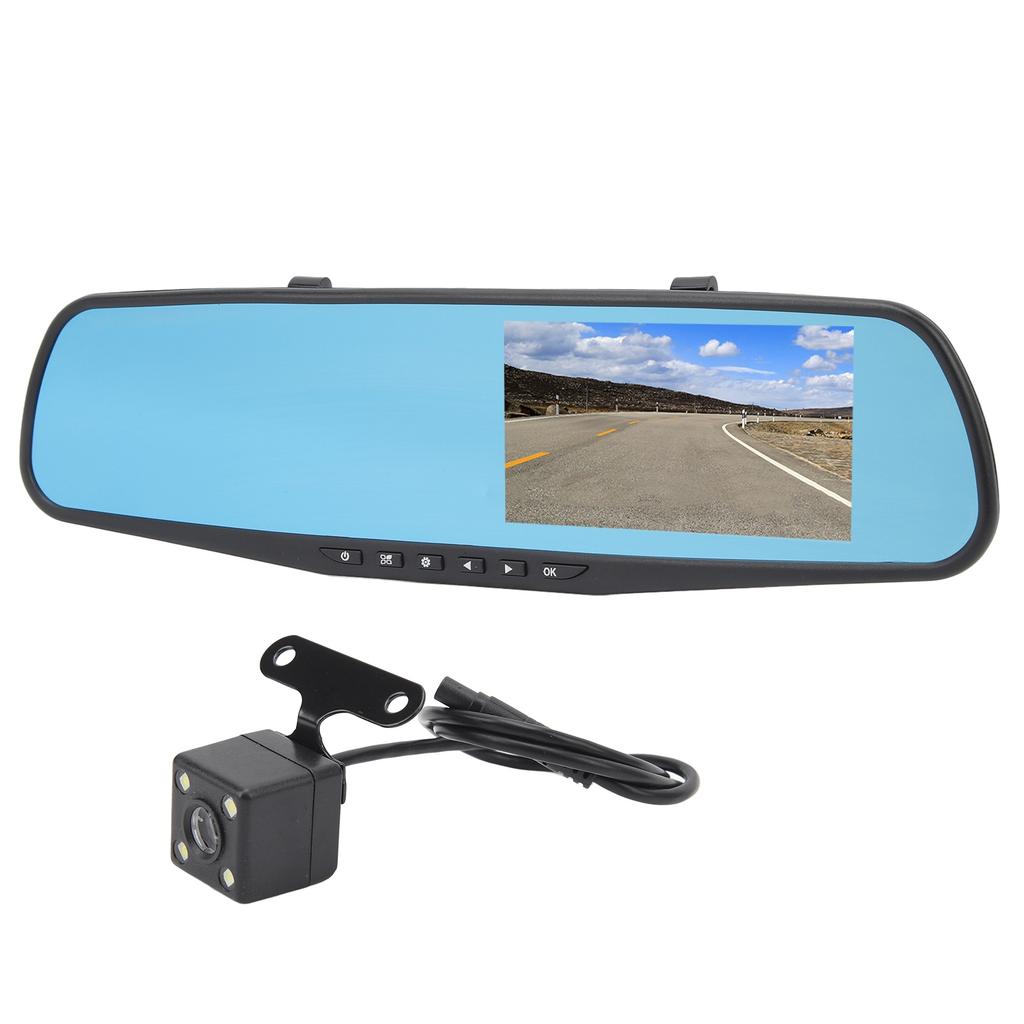 4.3 Inch Mirror Dash Cam 1080P HD Dual Lens Anti Glare Parking Monitor Smart Rearview Mirror Camera