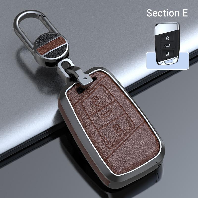 Zinc Alloy Cowhide Car Remote Key Case Shell Fob For VW Volkswagen Passat B8 Magotan For Skoda Kodiaq Superb A7 Smart Keyless