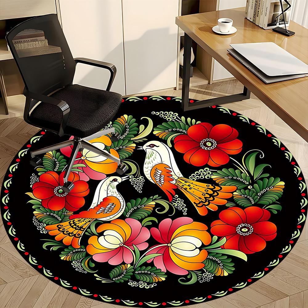 1pc Floral Pattern Chair Carpet for Office, Round Non Slip Durable Large Size Office Carpet, Suitable for Office