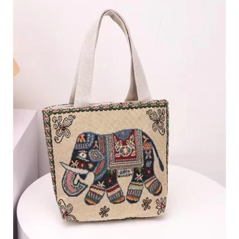 Small canvas bag double-sided embroidered tote bag elephant tote bag large capacity women's bag tote bag