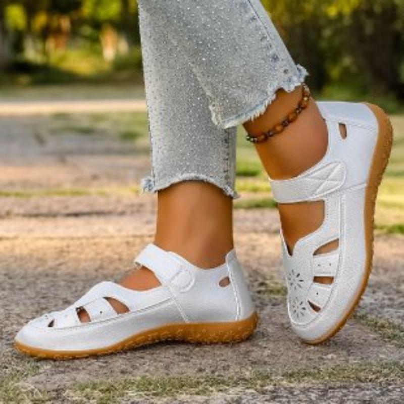 

Новые женские сандалии большого размера с вырезами, повседневные, на плоской подошве, с перемычкой между пальцами, на танкетке, обувь на липучке 43 серебряный