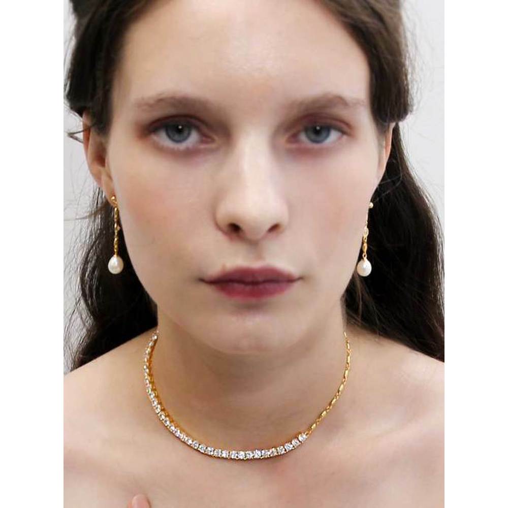 

925 Silver + 18K Gold Half Tennis Chain Oblique Line Necklace