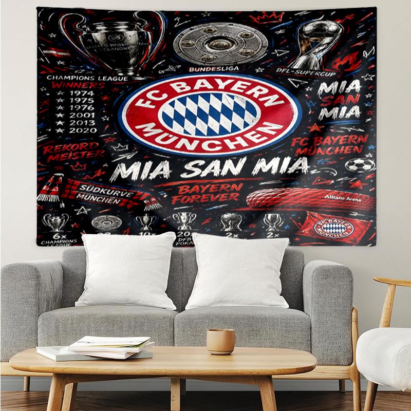 Bayern Munich Print Tapestry, Backdrop, Easy Setup, Ideal for Bedroom, Office & Living Room, with Aesthetic Wall Hanging Decor.