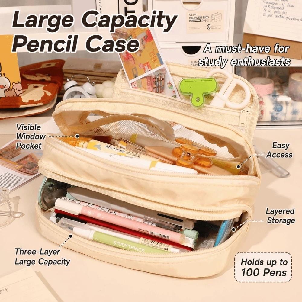 Large Capacity Pencil Case Multi Layer Compartment Stationery Box Simple Pen Case Student Supplies