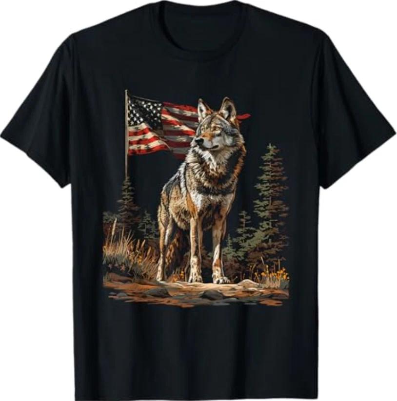 Wolf Outfit Patriotic Wolves 4th Of July USA American Flag T-Shirt 3XL