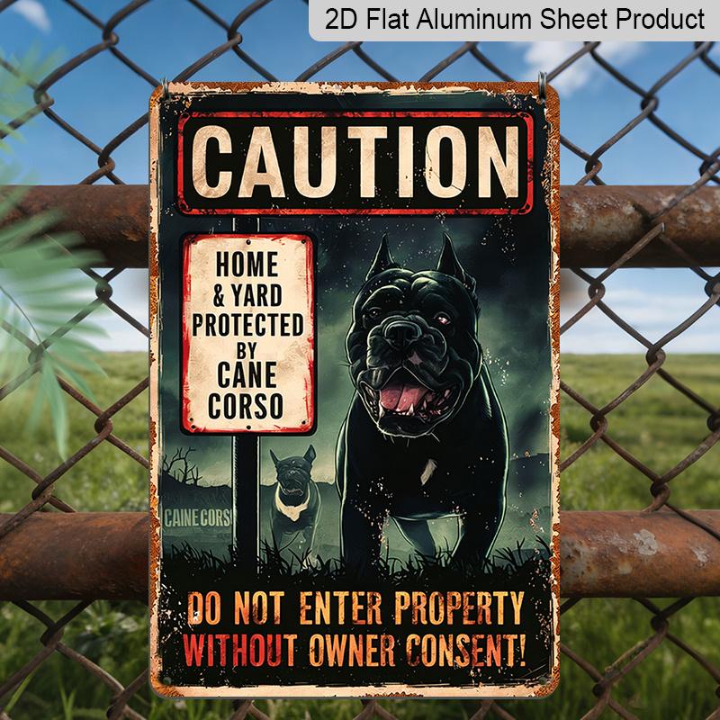 

2D Flat, 1pc Vintage Cane Corso Sign - 12x8 Inch Aluminum Metal Protected By Italian Mastiff Dog Warning Plaque, /Outdoor Wall Decor for Home 20*30cm