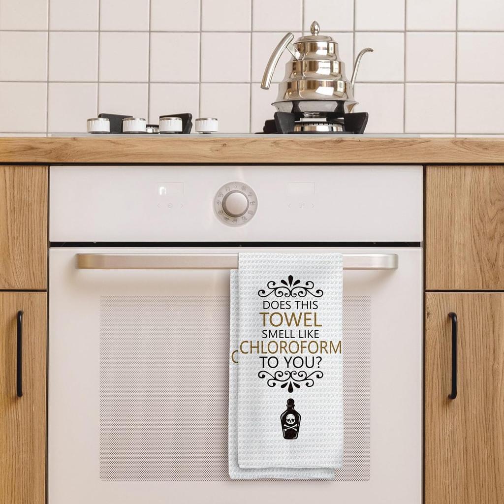 Funny Gothic Kitchen Towels, Does This Towel Smell Like Chloroform Hand Towels, Funny Decorative Dish Towels Dishcloths Tea Towels for Kitchen, Funny