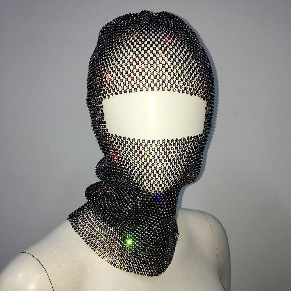 Zircon Rhinestone Head Mask Mesh Mask Turban Hat Elegant Fishnet Headhood Carnival
