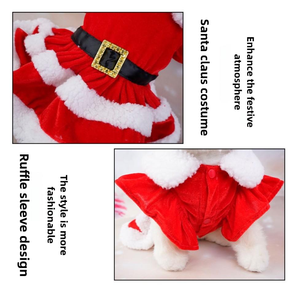 Haustier Hund Kleidung Weihnachtsfeier Weihnachtsmann Verkleidung Kleines Flatterärmel Kleid Verkleidung Neujahrskleid für Großen Mittleren Welpen