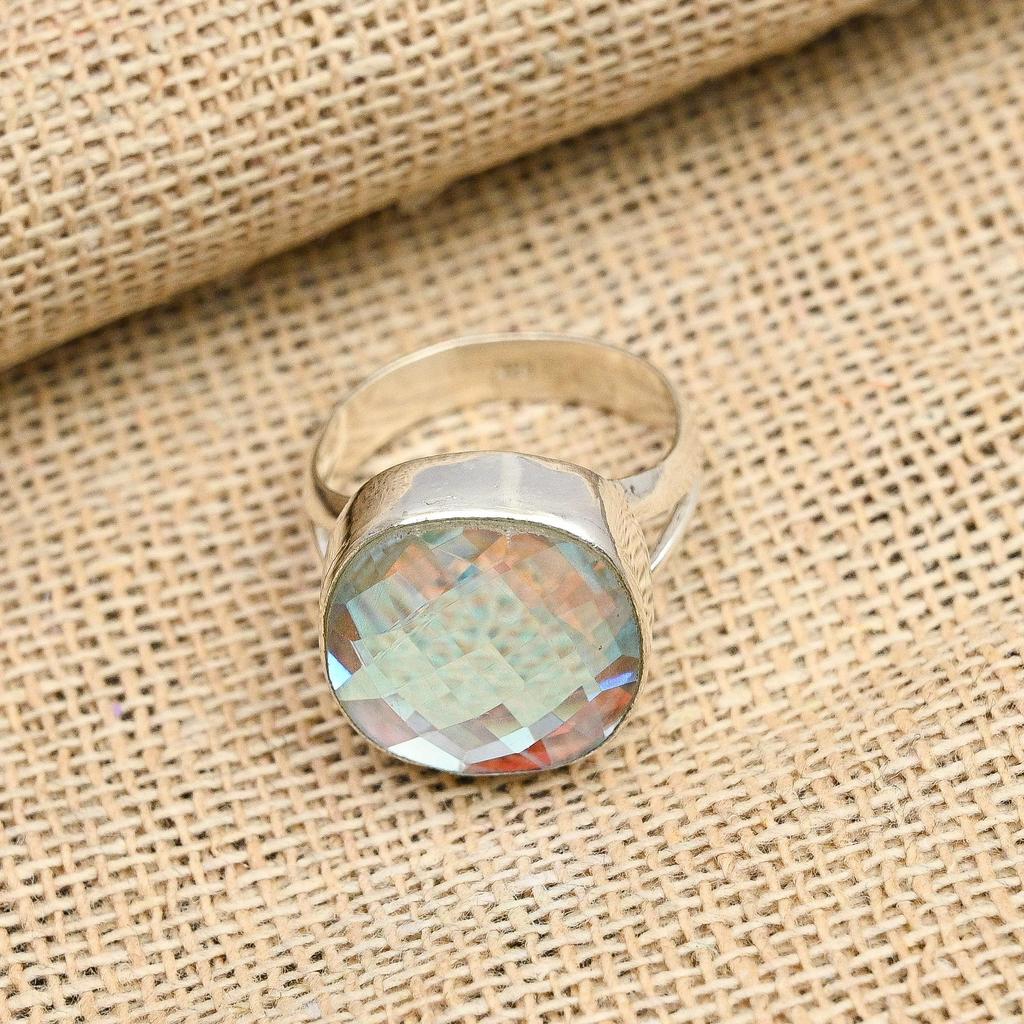 Rainbow Mystic Topaz Gemstone Handmade 925 Solid Sterling Silver Jewelry Ring For Women