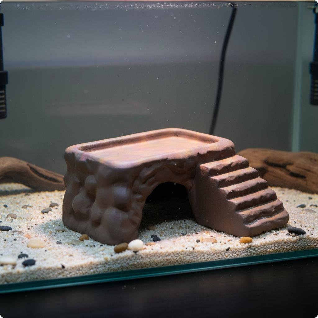 Basking Cave Platform Two-Way Use Ceramic Turtle Ramp Turtle Hideout Bridge Easy to Climb Amphibian Cave Hide Sturdy Base