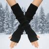 Casual Long Sleeve Fingerless Long Gloves Solid Knitted Arm Sleeve Gloves Arm Warmer Soft Arm Cover Gloves for Women Girls