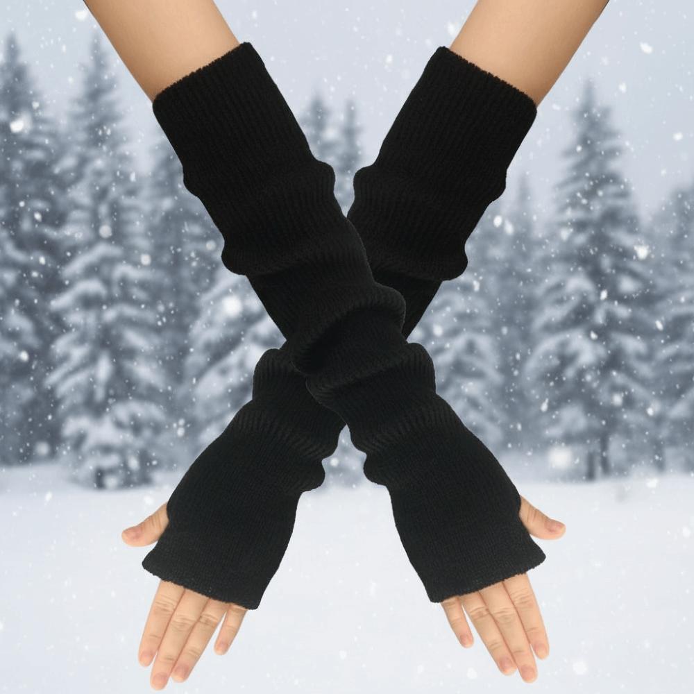 Casual Long Sleeve Fingerless Long Gloves Solid Knitted Arm Sleeve Gloves Arm Warmer Soft Arm Cover Gloves for Women Girls