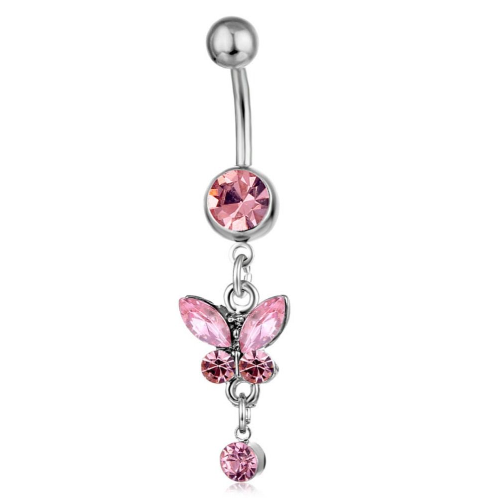 Colorful Butterfly Pendants Belly Button Ring Rhinestone Body Piercing Jewelry Party Decoration