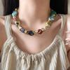 Geometric Irregular Ceramic Enamel Floral Necklace Exaggerated Beads Clavicle Chain Beach