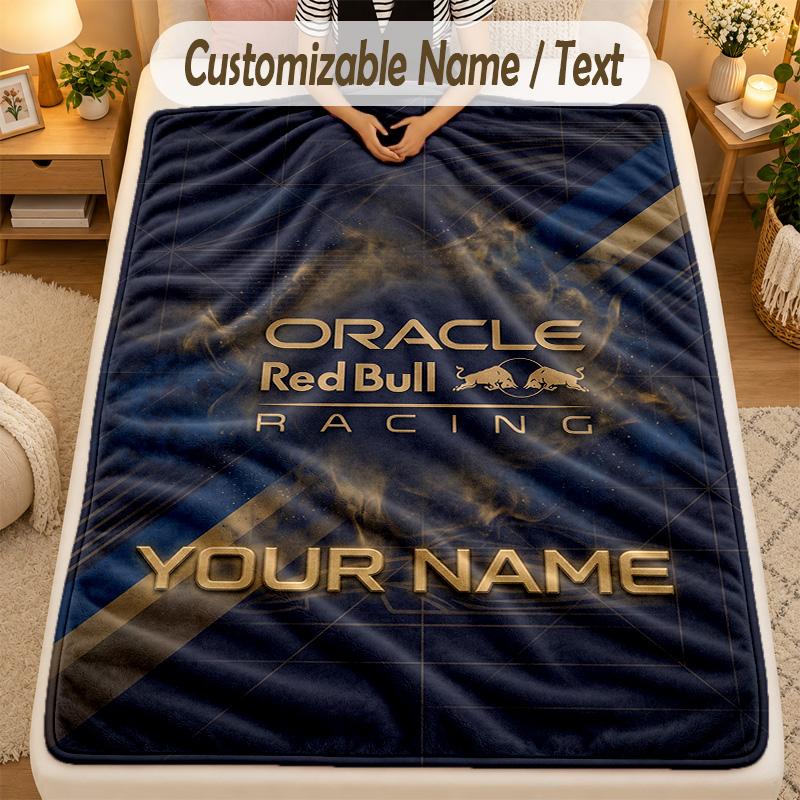 Flannel BlanketRed Bull Racing Custom Name Text Personalized Soft Warm Throw Blanket Home Decor Gift