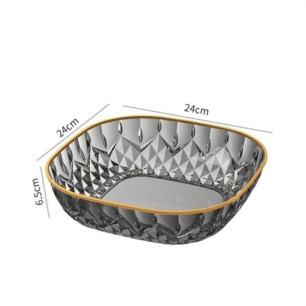 Golden Edge Fruit Bowl Square Transparent Fruit Tray Portable Dessert Biscuit Plate  Household
