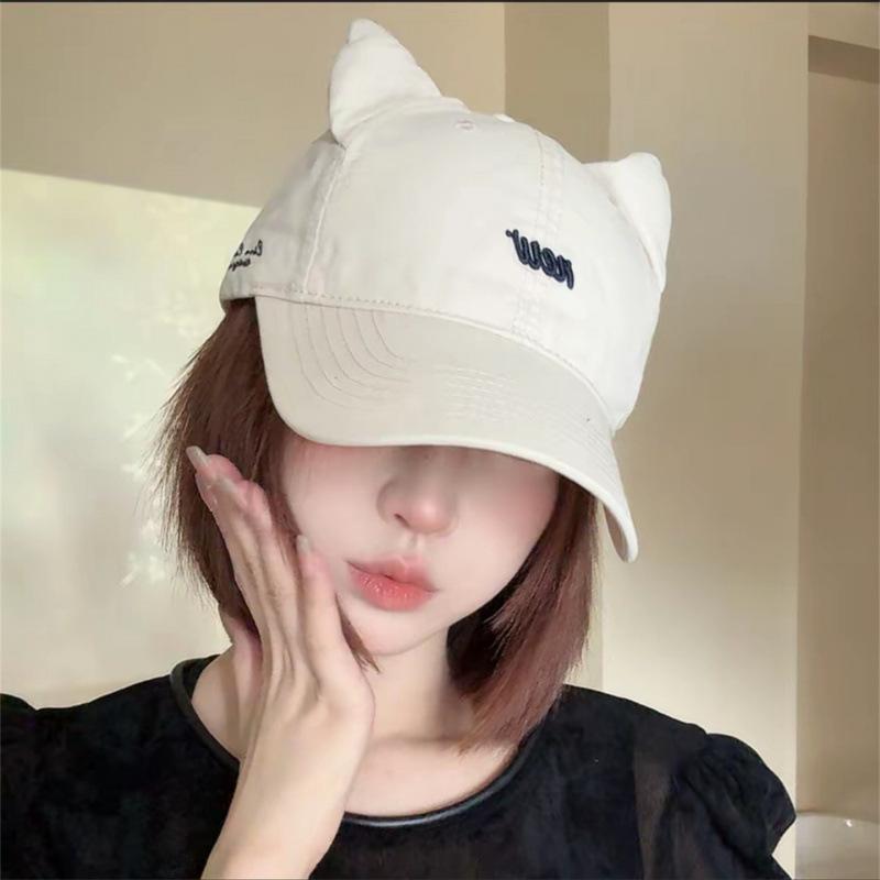 Three-Dimensional Cat Ears Baseball Cap Female Trendy Cool Babes Letter Embroidery Versatile Sunshade Showing Face Small Cap