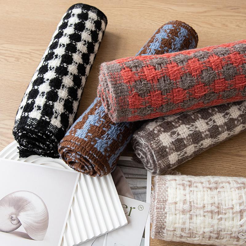 Wool Scarf Autumn and Winter New Style Long Plaid Versatile Thickened Tassel Warm Student Scarf for Men and Women