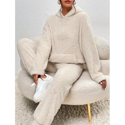 Women Autumn Winter Casual Hooded Sweatshirt + Leg Pants 2 Piece Set Warm Plus Size Trousers Suit Female Outfit