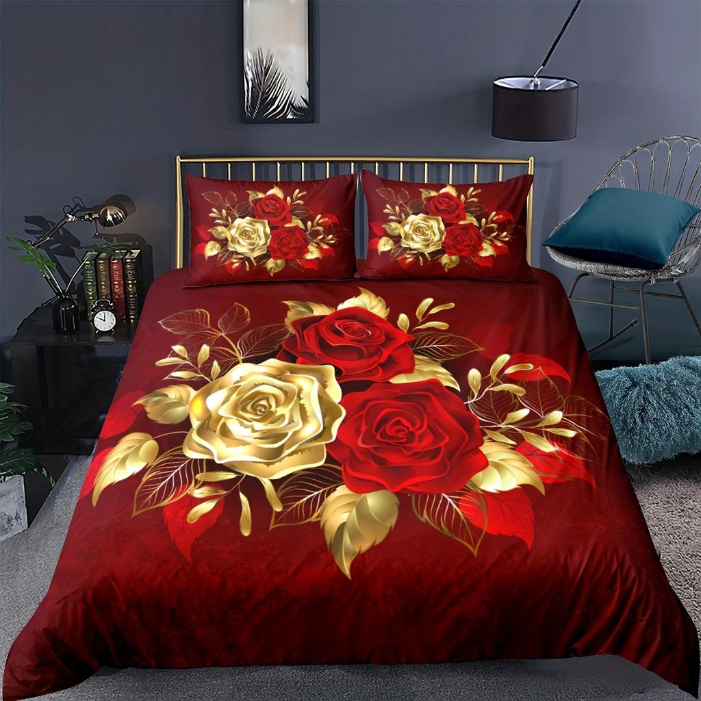 Romantic Rose Duvet Cover Set 2/3Pcs Soft Breathable Bedding For Bedroom Dorm Room Decor Christmas Gift
