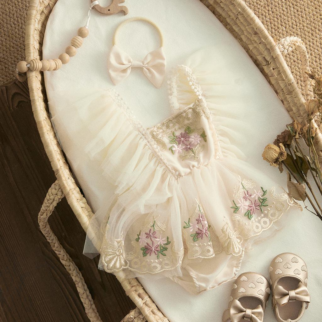 ma&baby 0-24M Princess Newborn Baby Girl Romper Infant Toddler Tulle Floral Embroidery Jumpsuit Overall Birthday Party Clothing