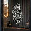 Waterproof PVC Window Decal Halloween Skeleton And Rose Static Clings, Removable Sketch Skull & Glass Sticker Flower Sticker, for Home Store