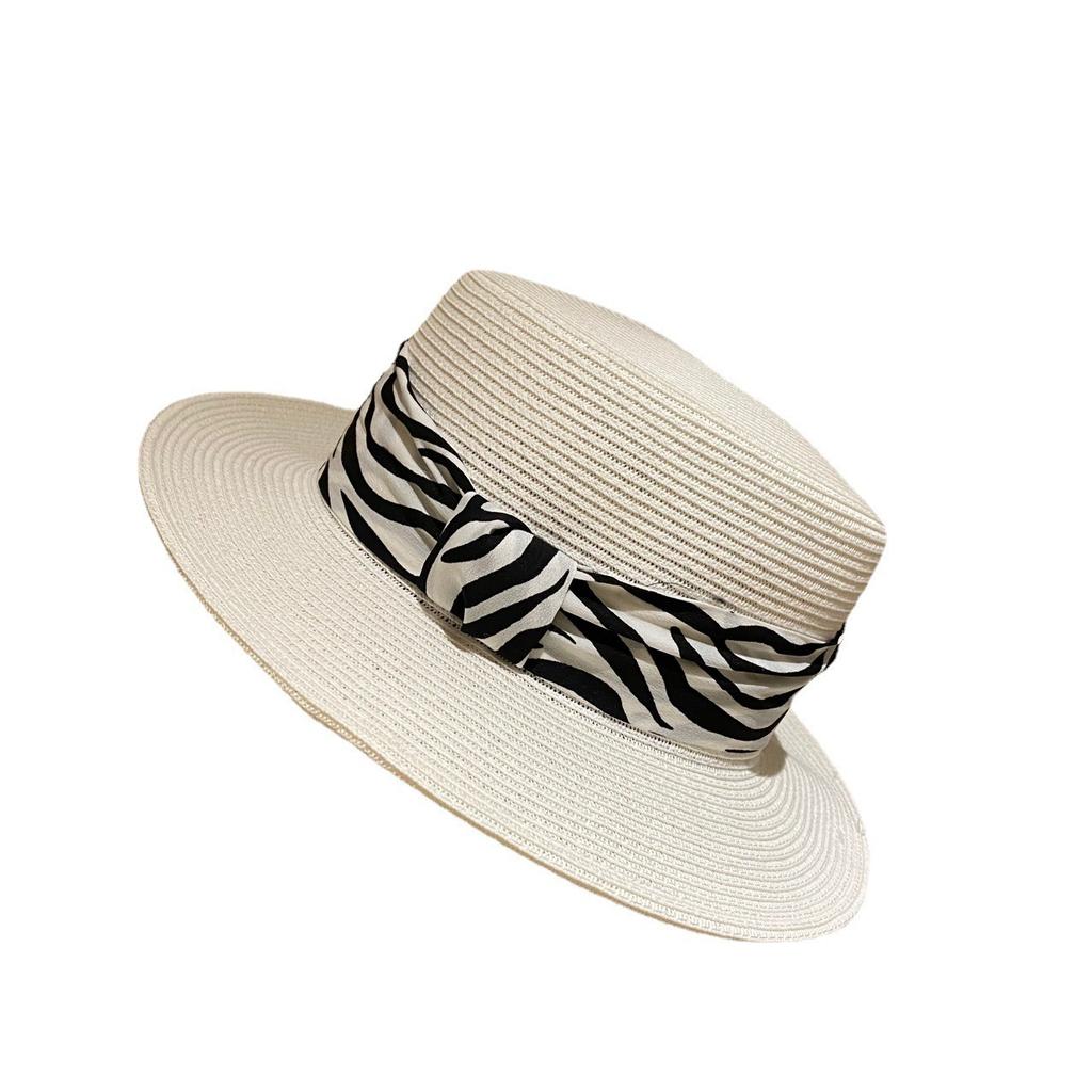 Wind New Designer Zebra Pattern Flat Top Women's Summer Seaside Hat Concave Shape Sunshade Sunscreen