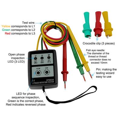 Driefasige Wisselstroom Fase Meter Fase Detector Rotatie Tester Fase Indicator Digitale Fasevolgorde Indicator