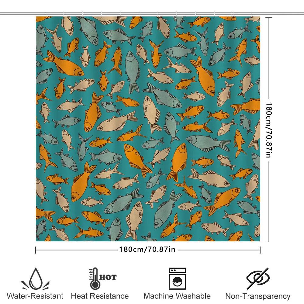 Vibrant Fish Print Shower Curtain For Home Decor Waterproof Fabric In Multiple Colors Available
