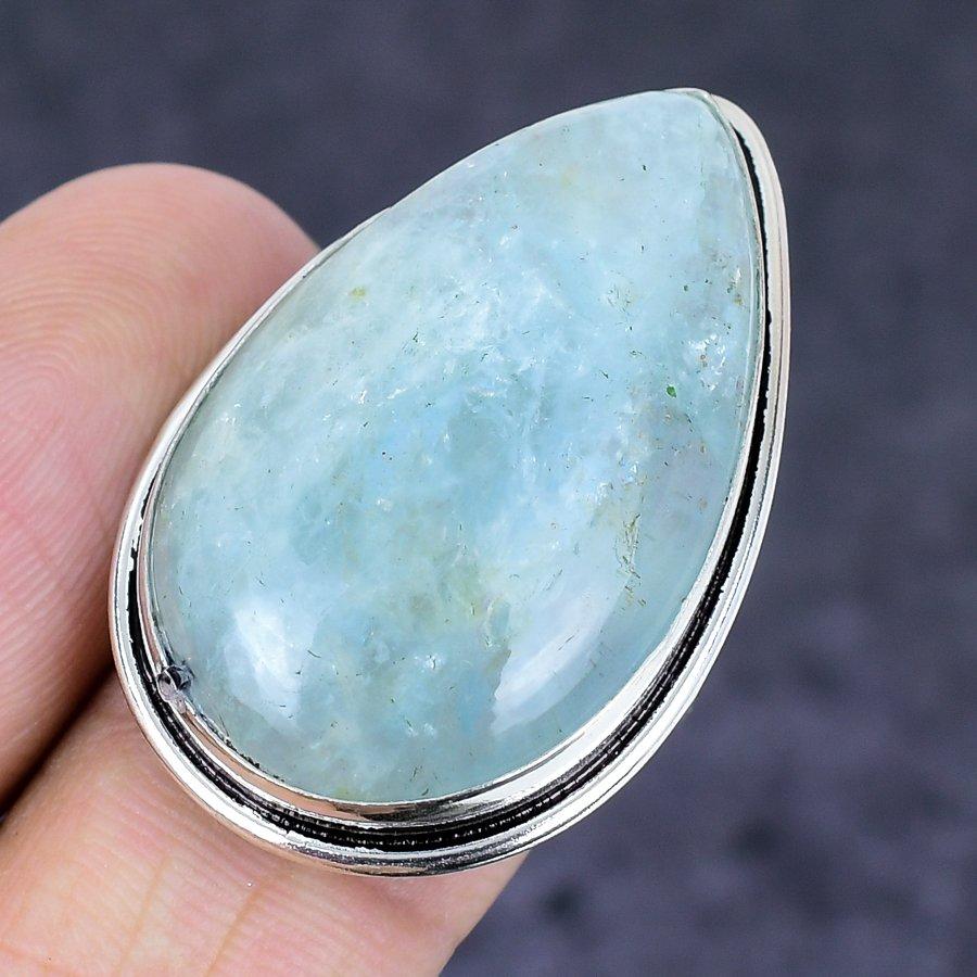 Natural Aquamarine Gemstone 925 Sterling Silver Jewelry Ring Size 7.5 S8q40
