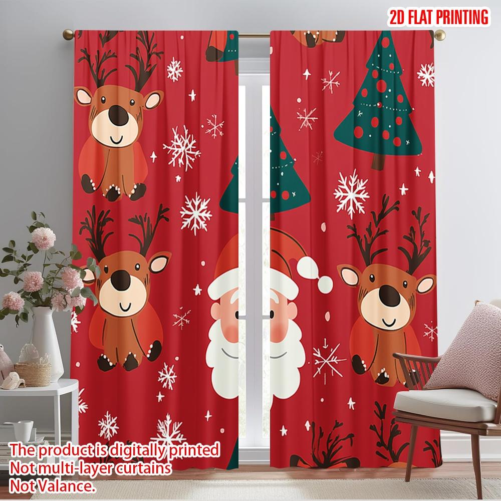 

2pcs,2D plane printing Print Curtains Christmas Tree Reindeer Santa Versatile 100% Polyester (without rod) Versatile All Use for 52.50×116.00 CM 2pcs