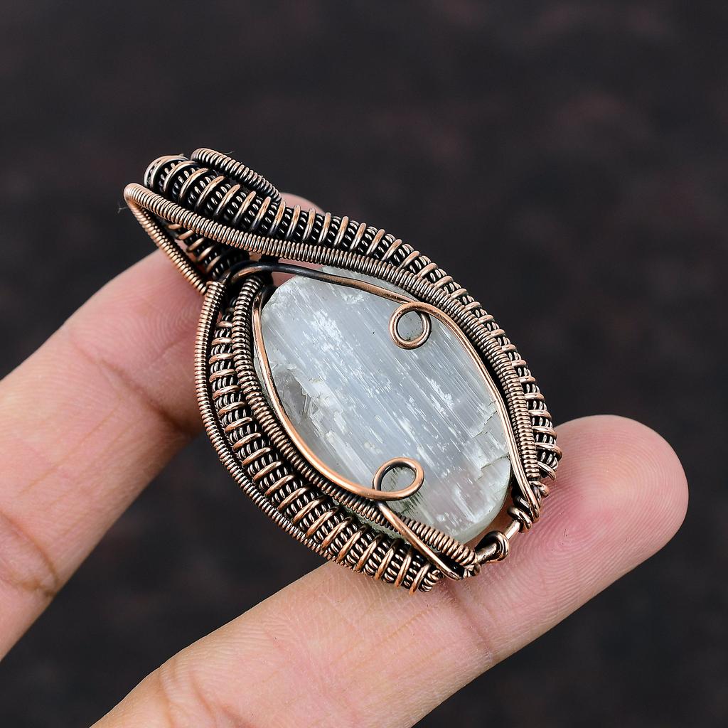Selenit Druzy Anhänger Kupferdraht gewickelter Anhänger Edelsteinanhänger Eleganter Kupferschmuck Handgefertigter Anhänger Geschenk für Frauen Drahtwickelschmuck