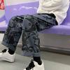 Mid-rise Elastic Waistband Drawstring Pockets Men Pants Cartoon Print Straight Wide Leg Pants Streetwear