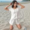 Simple Style Summer and Spring Lightweight Women's Pajama Set with Slanted Pants and Short-sleeved Tops, Casual and Loose Home Wear for Women