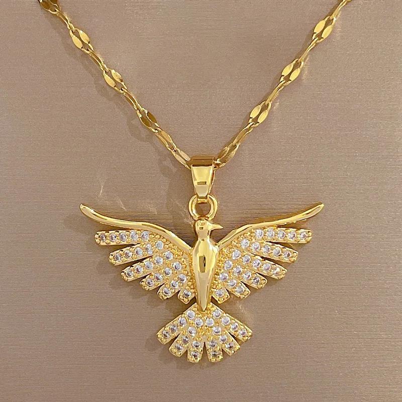 Stainless Steel Phoenix Eagles Pendant Necklace For Women Girl 2023 New Trend Choker Neck Chain Jewelry Gift Party
