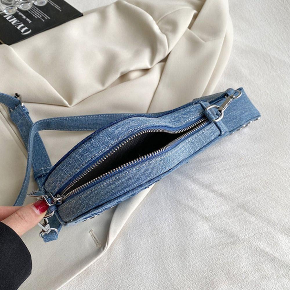 Large Capacity Denim Canvas Bag Y2k Jeans Messenger Bag Simple Guitar Crossbody Bag  Girl