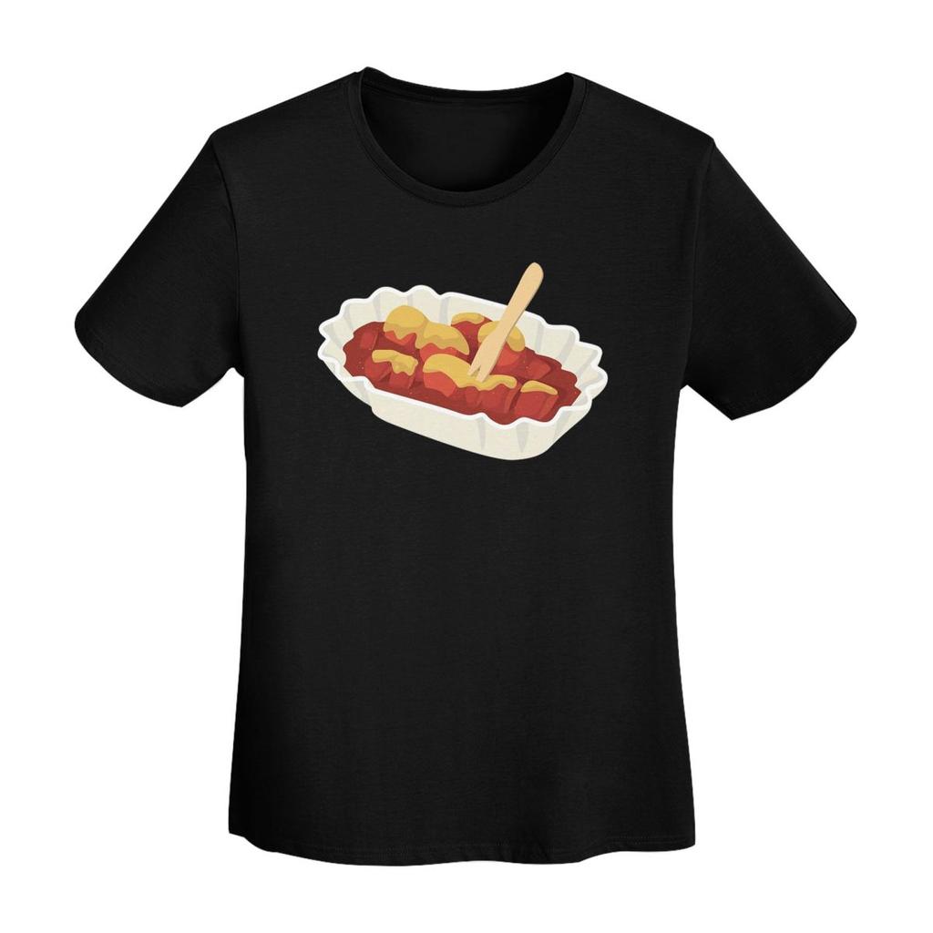 Currywurst Eating Fast Food Foodie TShirt Women Short Sleeve T Shirts Crew Neck Clothes Cotton Summer Tees Streetwear