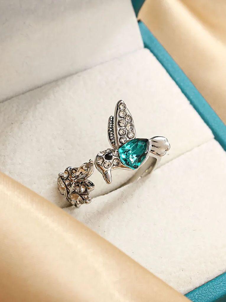 

Elegant Natural Blue Stone Adjustable Hummingbird Rings for Women Glass Filled Rings Female Engagement Wedding Party Zircon