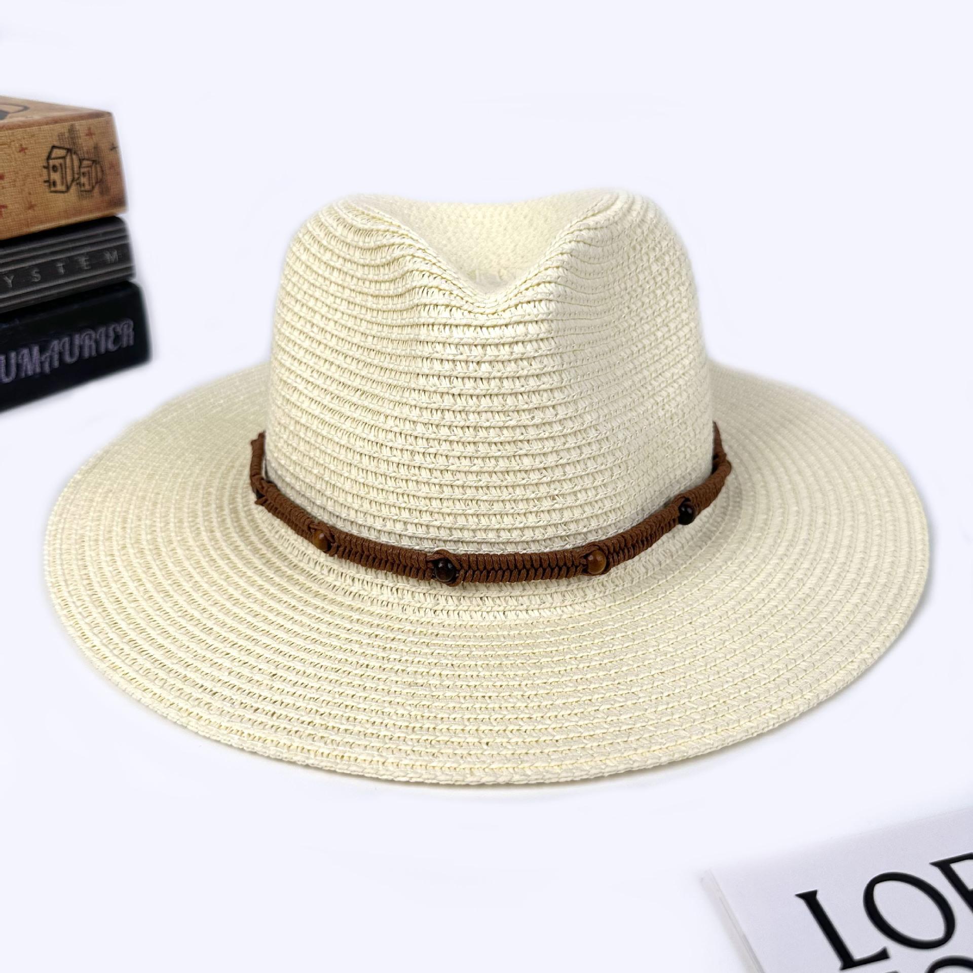 Men S And Women S Top Hats, New Sunscreen Denim Sunshade Straw Hat, Ethnic Style Outdoor Seaside Beach Sun Hat M（56-58cm）