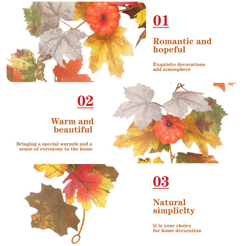 Autumn Harvest Maple Leaf & Pumpkin Vine Wreath for Living Room Decoration, Artificial Flowers & Greenery