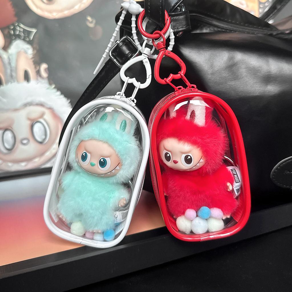 Transparent Protective Case For Labubu V4 Pin For Love Series Vivid Dust-Proof Protective Bag Doll Accessories With Keychain